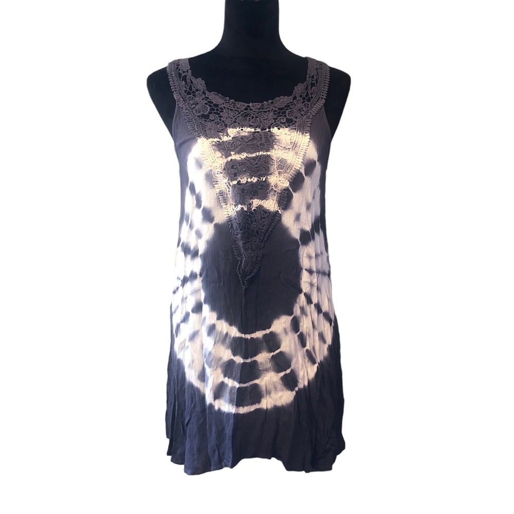 Kori America Navy Blue Tie Dyed Laced Neckline Tank size Small